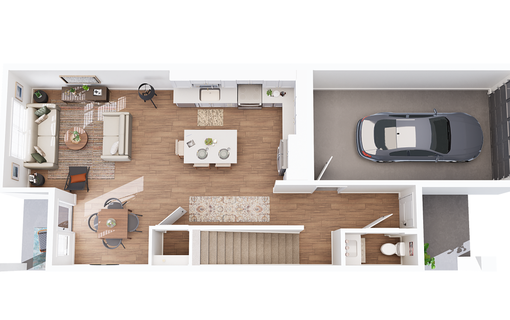 Townhouse 1 - 3 bedroom floorplan layout with 2.5 bathrooms and 1510 square feet (Floor 1)