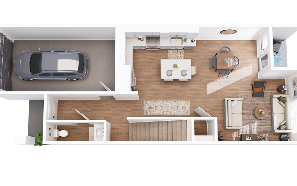 Townhouse 2 - 3 bedroom floorplan layout with 2.5 bathrooms and 1541 square feet (Floor 1)