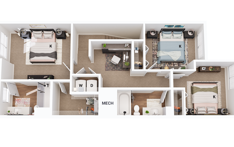 Townhouse 2 - 3 bedroom floorplan layout with 2.5 bathrooms and 1541 square feet (Floor 2)