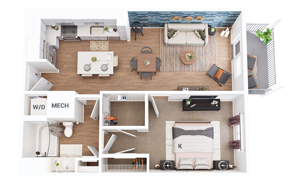 A1 - 1 bedroom floorplan layout with 1 bathroom and 822 square feet