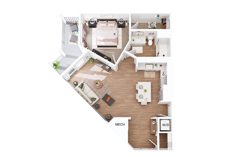 A2 - 1 bedroom floorplan layout with 1 bathroom and 800 square feet