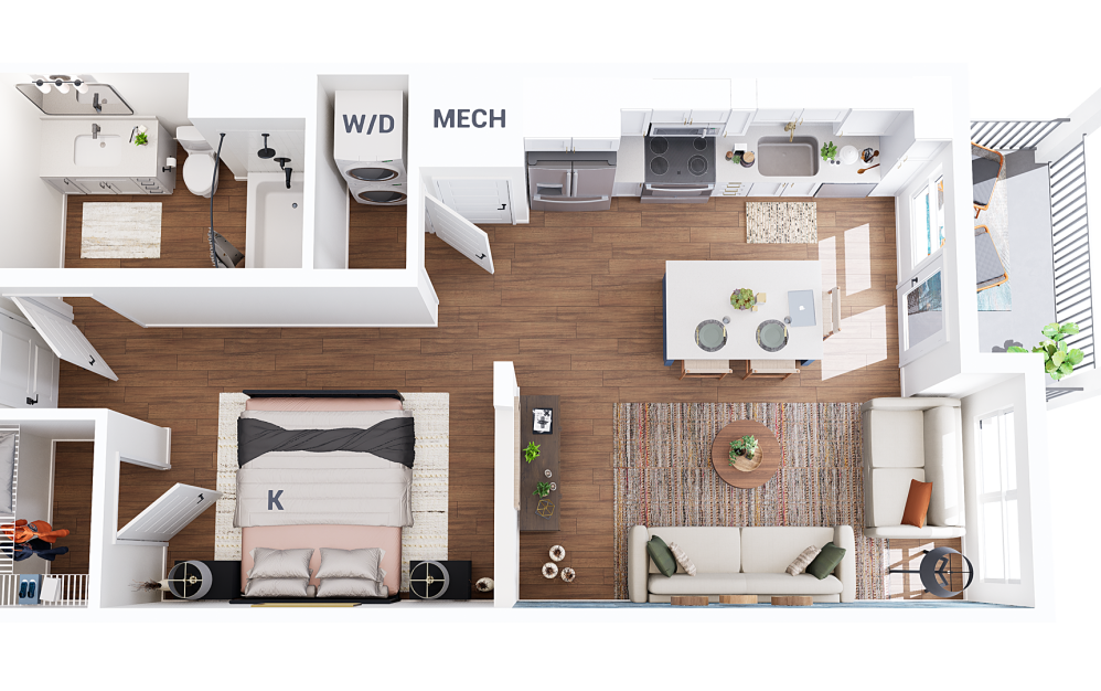 S1 - Studio floorplan layout with 1 bathroom and 593 square feet