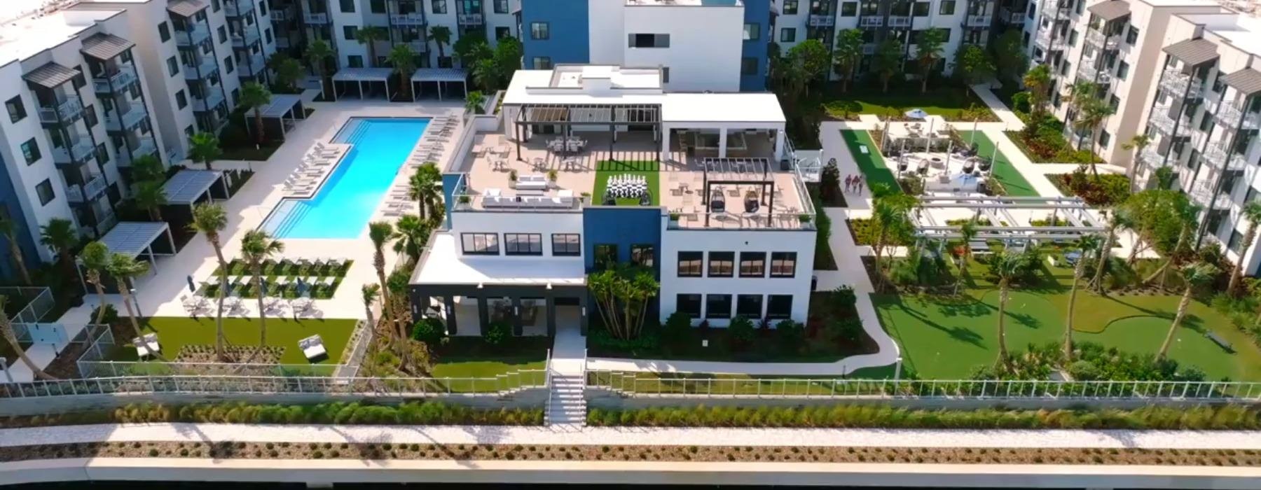 an aerial view of an apartment complex